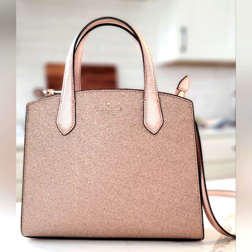 Kate Spade Rose Gold Glitter Tinsel Satchel Crossbody Handbag Bag